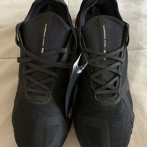 Y-3 Black and white fabric and suede trainers